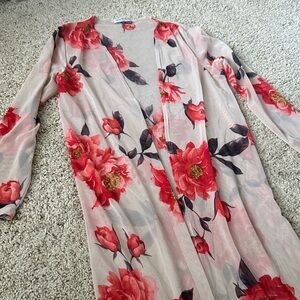Fashion Nova Floral Sheer Jacket - Red and Black